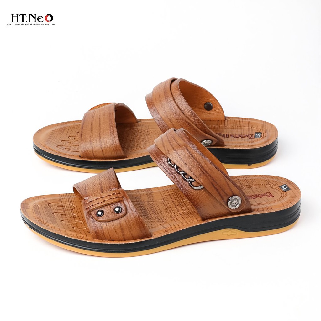 Sandal nam da bò đế kếp HT.NEO- hàng da bò nguyên miếng 100% kết hợp đế kếp cao su siêu bền SD68