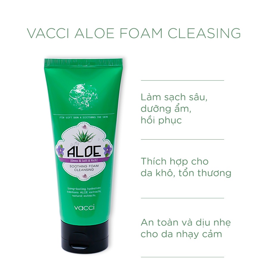 Sữa Rửa Mặt Cho Da Khô Và Tổn Thương Tinh Chất Lô Hội Vacci (Tặng xịt khoáng 75ml)