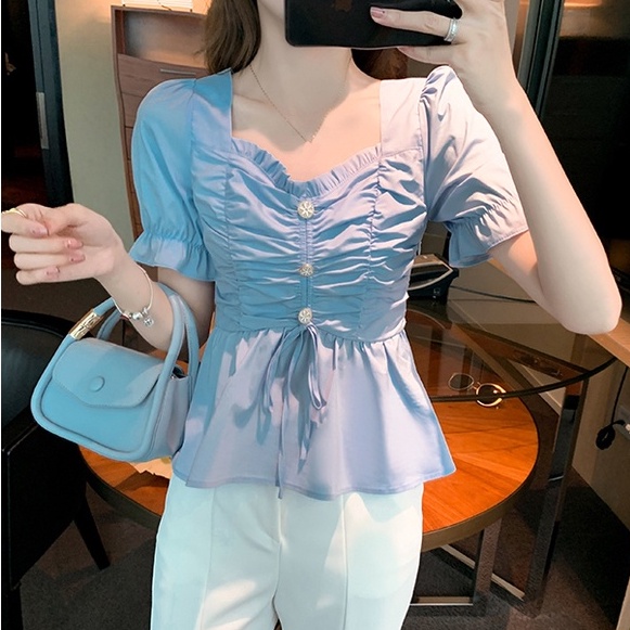 Áo chiffon nữ ZHELIHANGFEI tay ngắn đơn giản thời trang