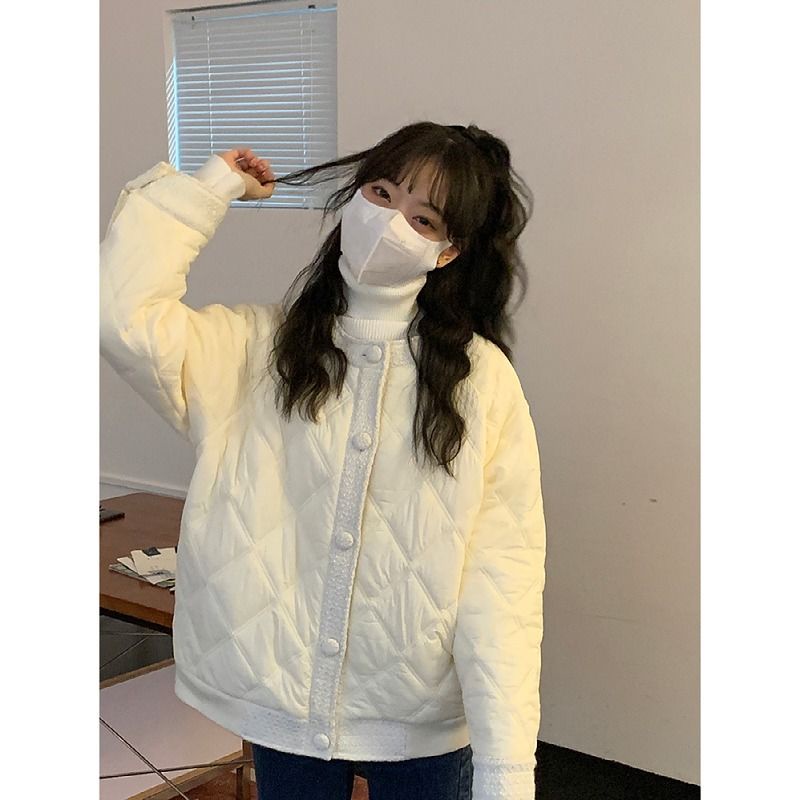 [Follow and polite] Áo khoác cotton phối lông phong cách mùa đông Pháp thiết kế mới cho nữ sinh