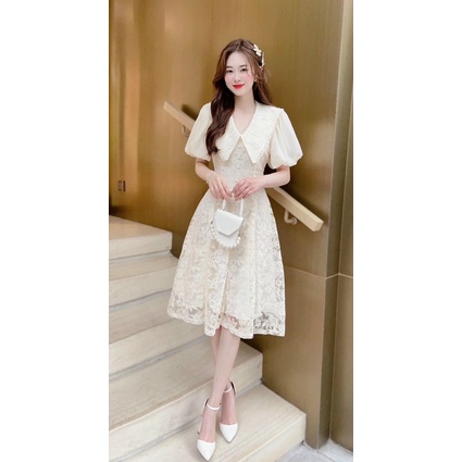Váy ren xoè cổ sen thanh lịch _ Hàng thiết kế cao cấp