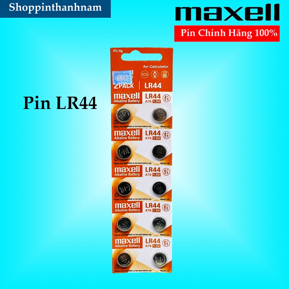 Pin LR44 Maxell Vỉ 10 Viên Chính Hãng AG13 A76 Thay Máy Tính Casio