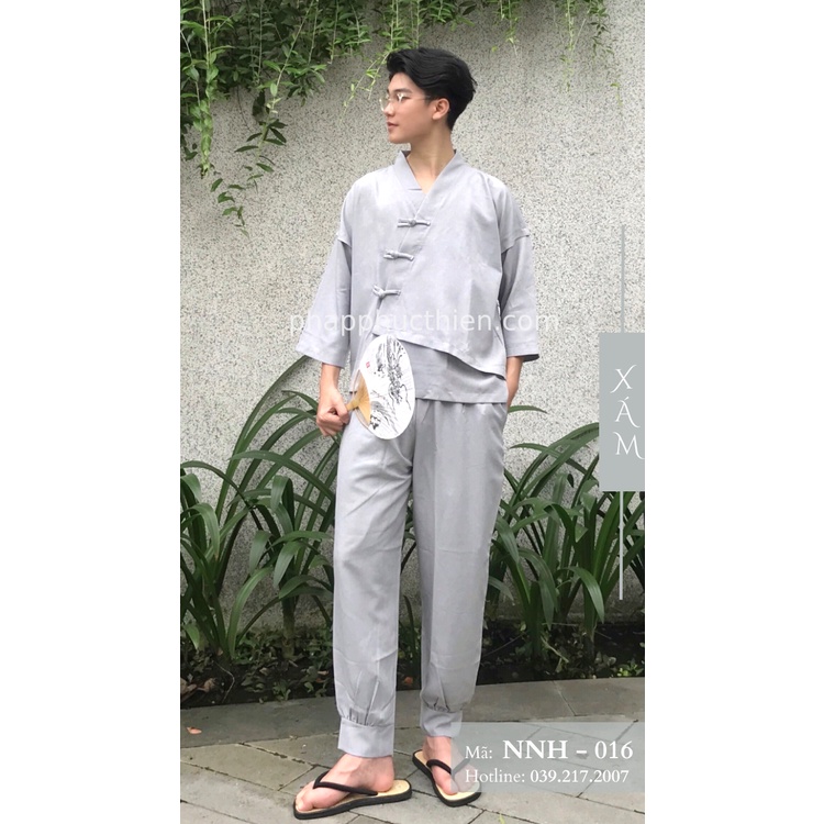 Đồ Lam Đi Chùa Nam Phong Cách, Nhật Nam 3 Nút, Màu "Xám Khói"