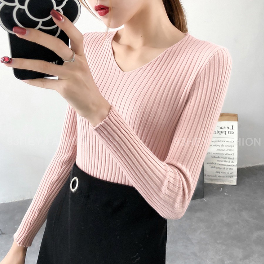 Áo Len Nữ Cổ Tim Dài Tay Mềm Mại Đơn Giản Cá Tính 93HEY AL03