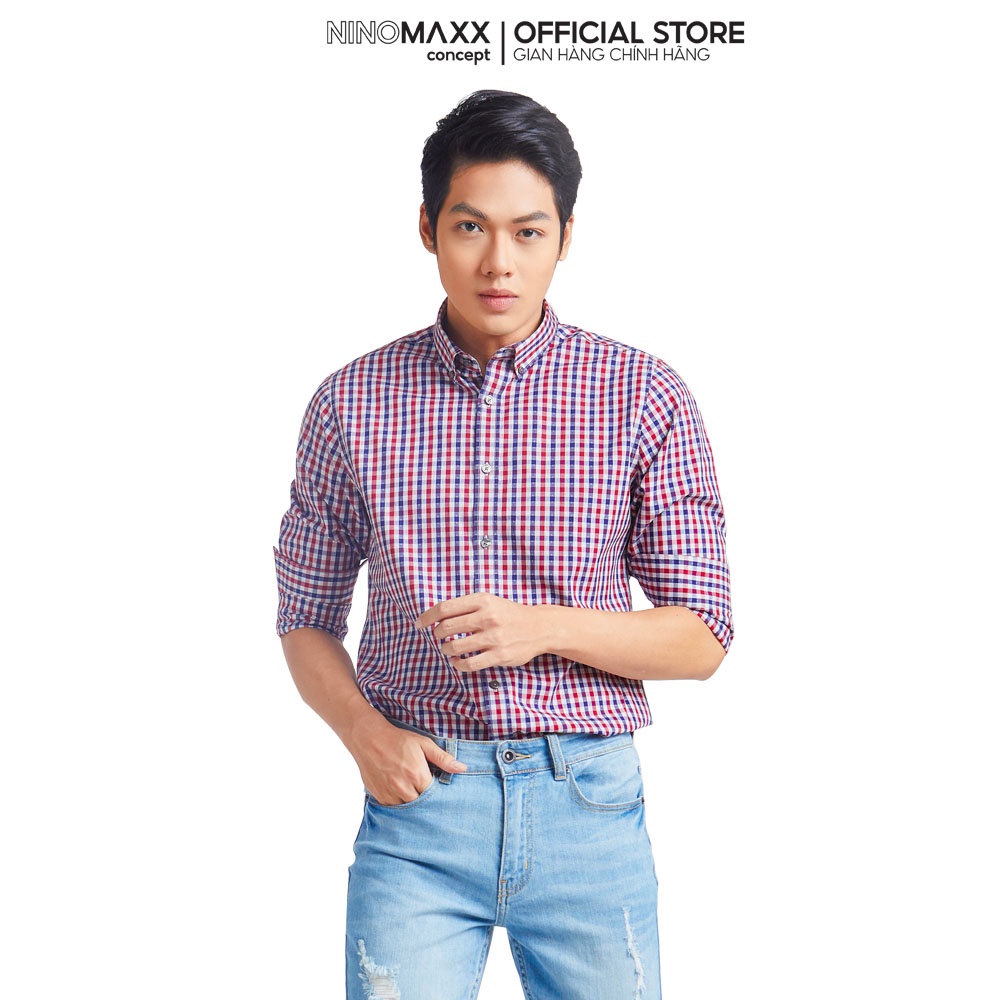 N&amp;M Áo sơ mi thời trang Nam tay dài chất liệu cotton thoáng mát 1905142