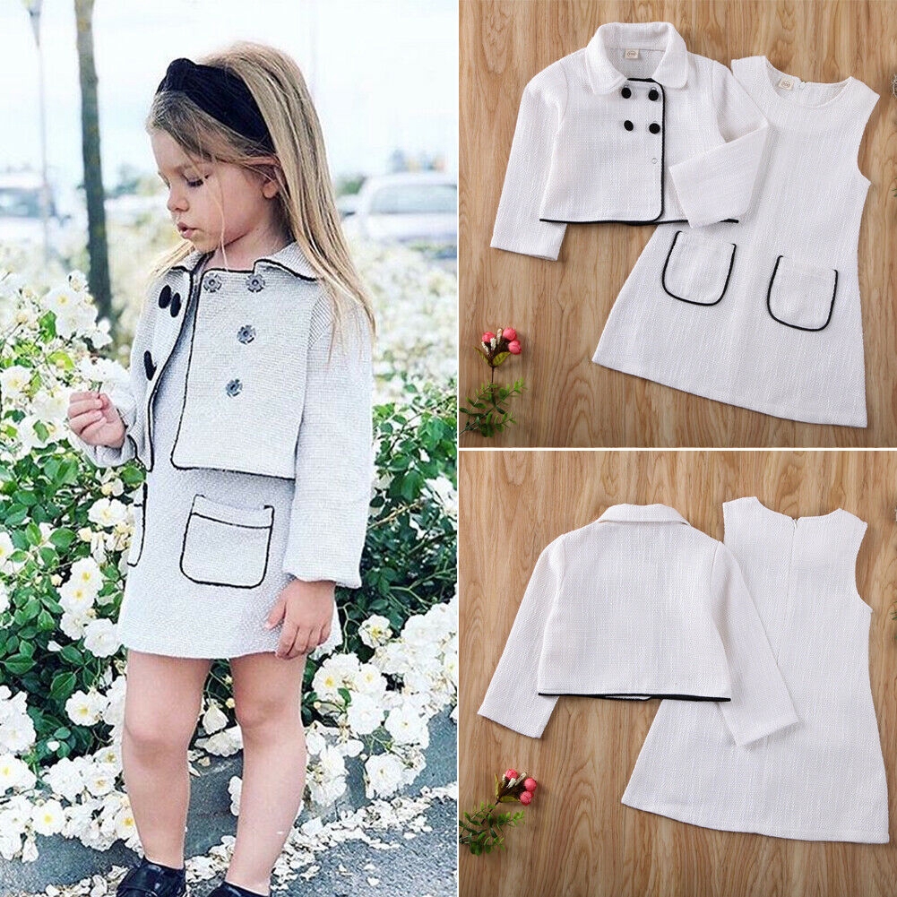 ☞❀❤♕GOAToddler Baby Girls Fashion Skirt Suit Long Sleeve Lapel Neck Blazer Jacket + Sleeveless Round Neck Pullover Loose