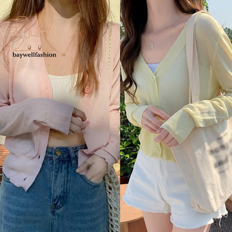 Áo Khoác Cardigan Dệt Kim Tay Dài Cổ Chữ V Chống Nắng Thời Trang Cho Nữ | BigBuy360 - bigbuy360.vn