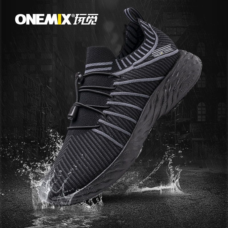 ONEMIX Black Running Shoes Waterproof Breathable Men Training Sneakers Outdoor Anti-Slip Trekking Sports Shoes
