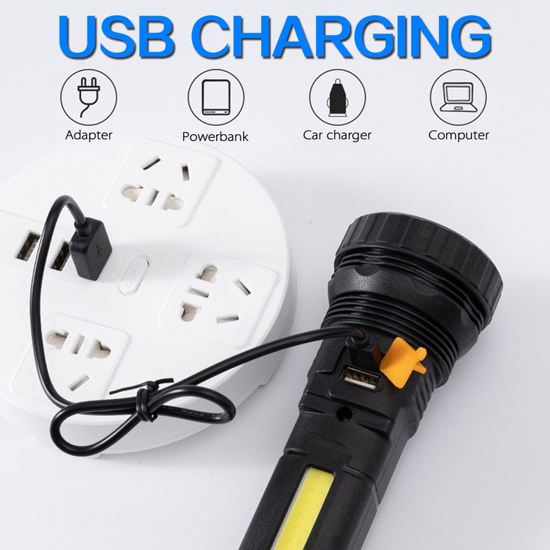 Đèn Pin LED Năng Lượng Mặt Trời Cầm Tay Có Thể Sạc Lại Bằng Cổng USB/Solar