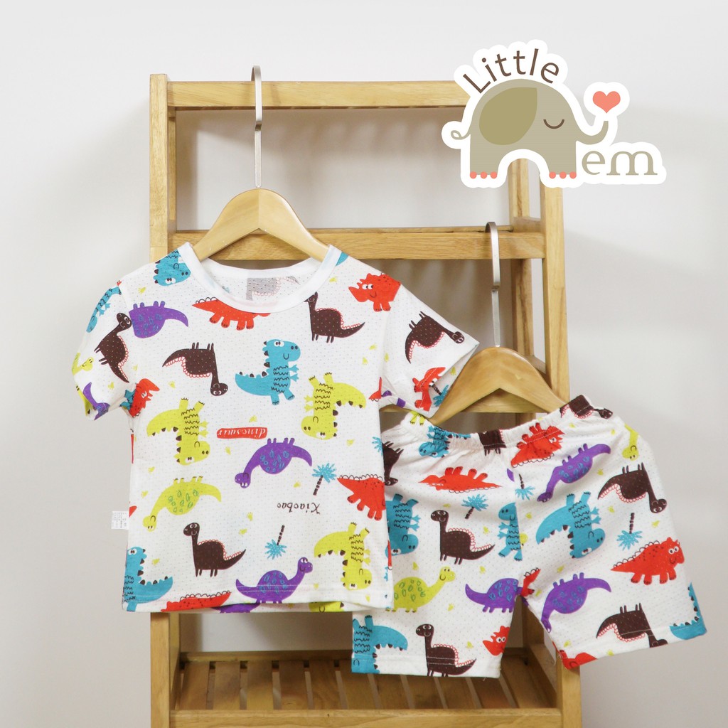 Bộ đồ bé trai Cotton tre cộc tay _ Color dinosaur