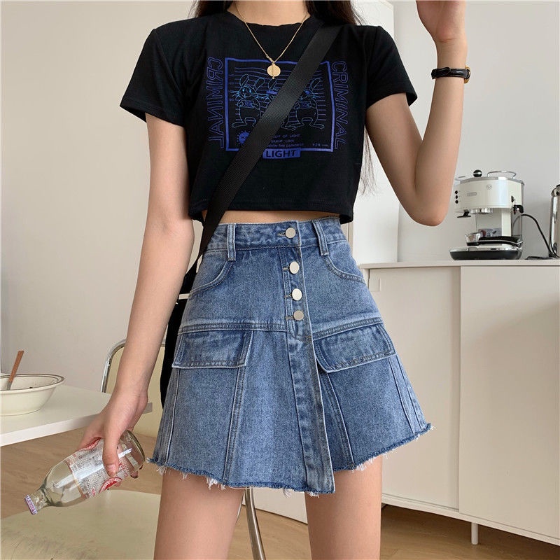 Quần Short Jeans Giả Váy Lưng Cao Thời Trang Mùa Hè Hàng Mới Phong Cách Hàn Quốc 2022 Cho Nữ