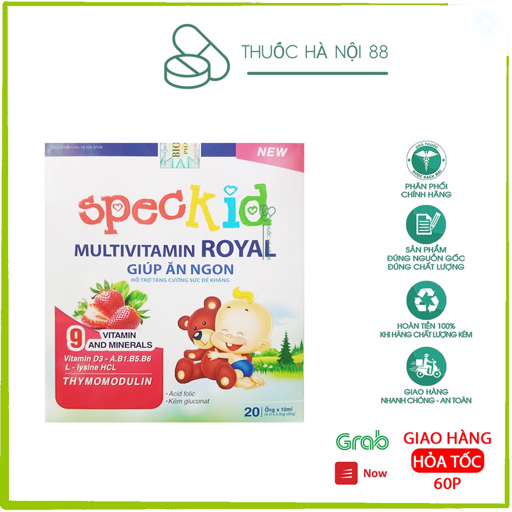 Siro ống uống SPECKID MULTIVITAMIN ROYAL giúp bé ăn ngon tăng sức đề kháng - Hộp 4 vỉ x 5 ống