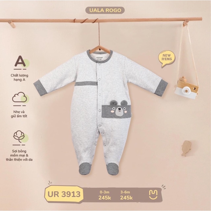 Bộ liền body liền tất Uala Rogo chất nỉ cotton phối viền xinh xắn