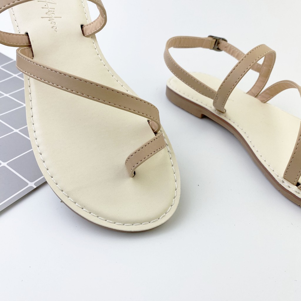 Dép sandal nữ đẹp thời trang đi biển quai dây mảnh đế bệt HISHOO quai xỏ ngón có Bigsize S020