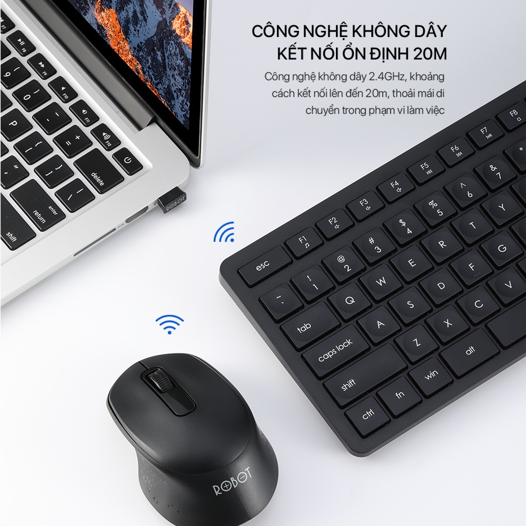 Combo Bàn Phím Và Chuột Không Dây Robot KM4000 Kết Nối USB Chuột Tĩnh Âm Thiết Kế Văn Phòng