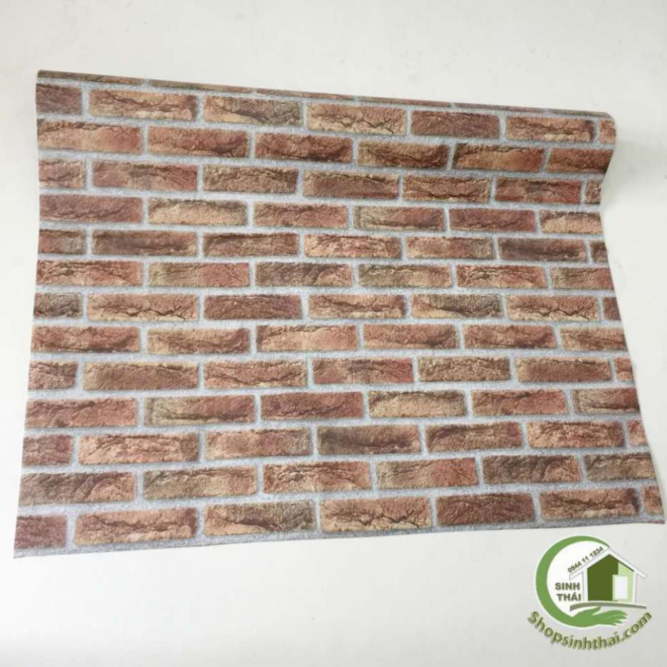 Giấy dán tường giả gạch 3d màu đỏ, khổ 1,2m có sẵn keo