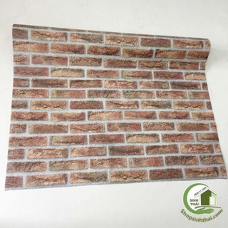 Giấy dán tường giả gạch 3d màu đỏ, khổ 1,2m có sẵn keo