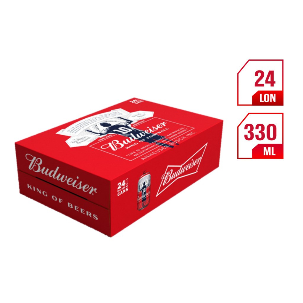 (Date tháng 08/2021)Bia budweiser thùng 24 lon 330ml - Phiên bản Lionel Messi - Tặng kèm bộ 2 cốc khi mua 2 thùng