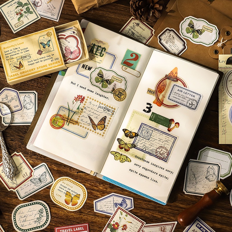 Hộp 40 Tờ Miếng Dán Sáng Tạo Phong Cách Retro Trang Trí Sổ Tay diy