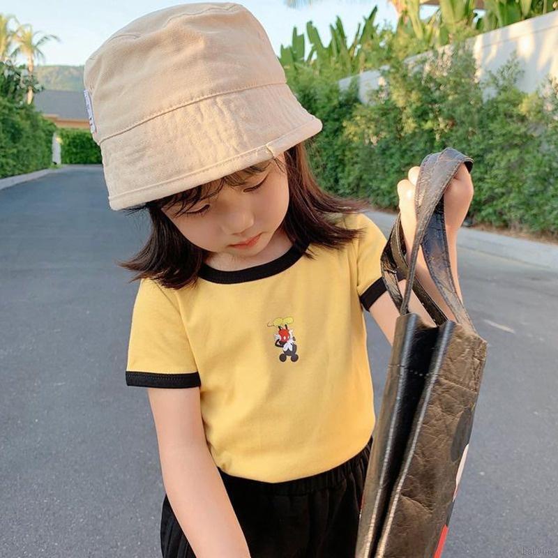 Áo thun tay ngắn chất liệu cotton in họa tiết hoạt hình phong cách hàn quốc cho bé gái