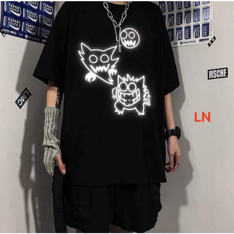 Áo Thun Đen In Hình 2 Con Thú Siêu Cá Tính, Áo Thun Form Thụng Tay Lỡ