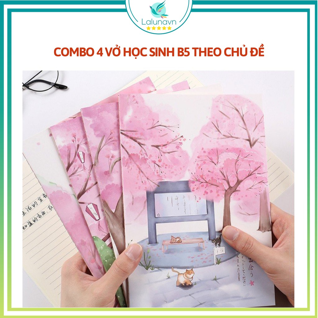 Set 4 Sổ ghi chép B5 vở viết học sinh cute giấy dễ thương Lalunavn - B8