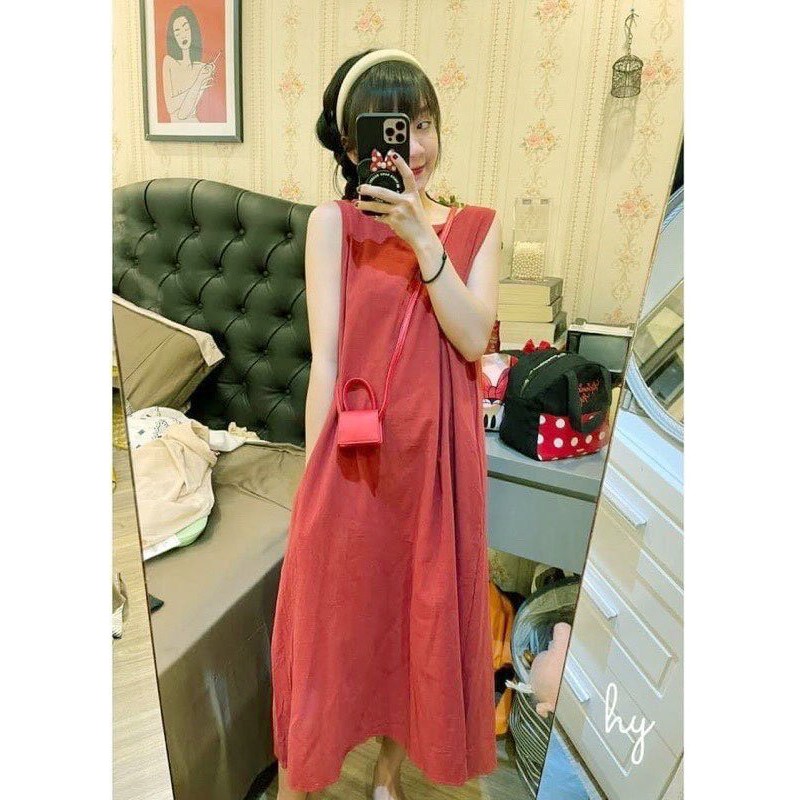 Váy Suông Ba Lỗ Thụng Đỏ PEONYB Nữ [FREESHIP] 🌸 Đầm maxi form rộng mặc đi biển trơn màu ĐEN | BE | ĐỎ Ulzzang 🌸 | BigBuy360 - bigbuy360.vn