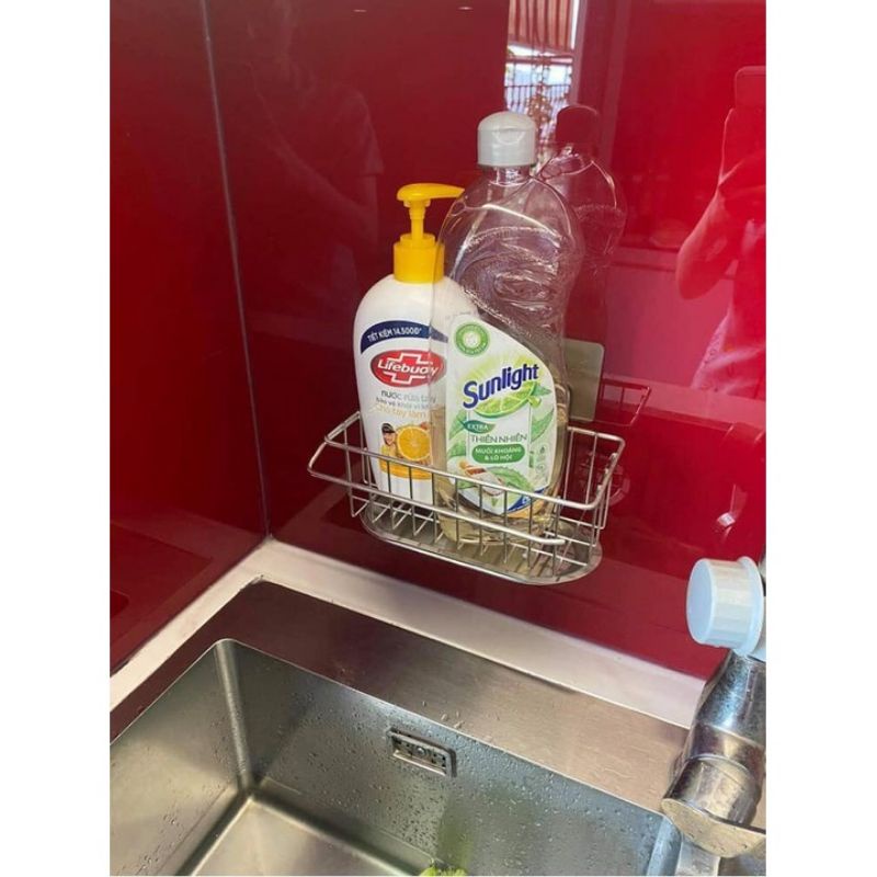 KỆ TREO - GIỎ INOX DÁN TƯỜNG ĐỰNG ĐỒ RỬA CHÉN KÈM KHAY HỨNG NƯỚC