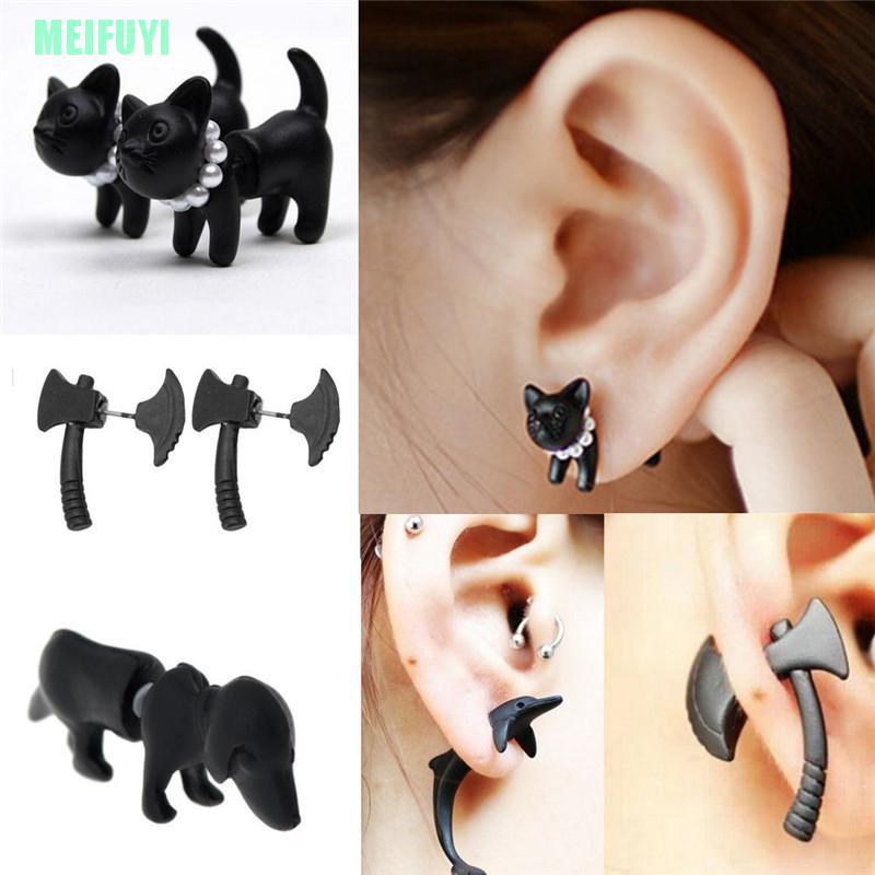 1 Khuyên Tai Hình Mèo Đen Đính Ngọc Trai Cá Tính
