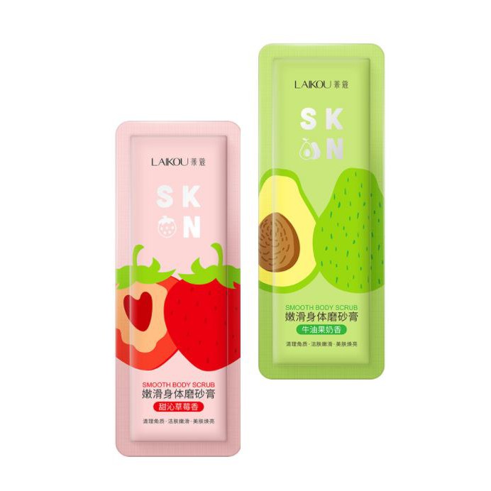 Set 2 gói Tẩy Tế Bào Chết Body Laikou Chiết Xuất Bơ Dâu Tây