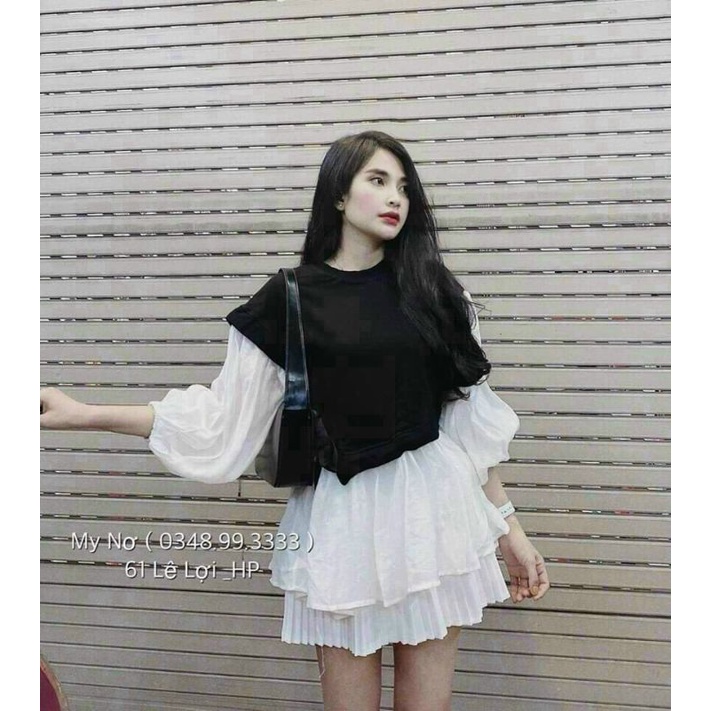 ÁO KIỂU TAY DÀI  CỔ TRÒN GÂN PHỐI VOL BH12