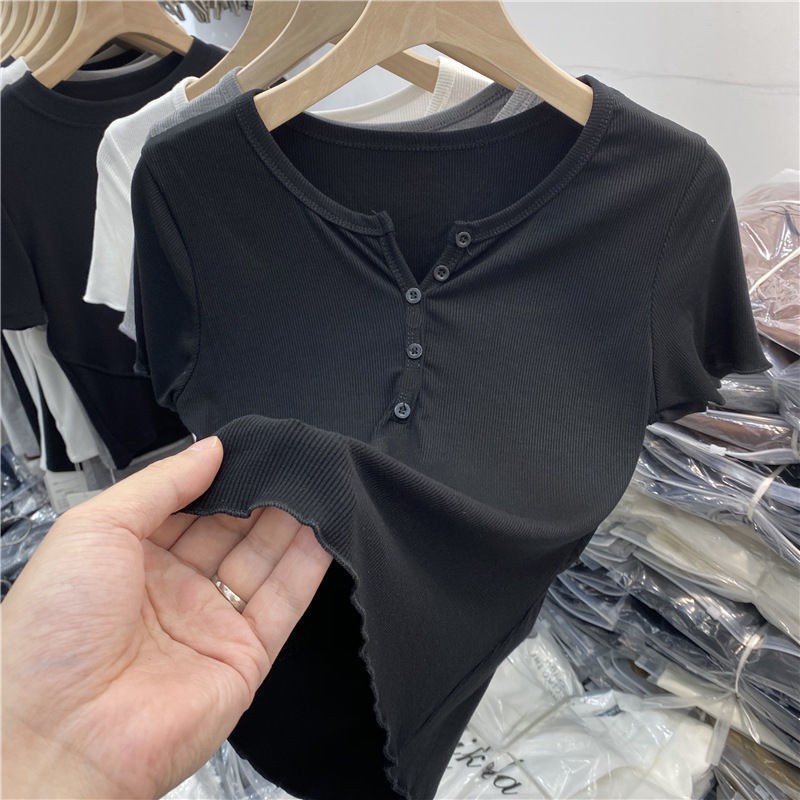 Áo Thun Tay Ngắn Eo Cao Co Giãn Phong Cách Châu Âu Thời Trang Cho Nữ 2021 | BigBuy360 - bigbuy360.vn