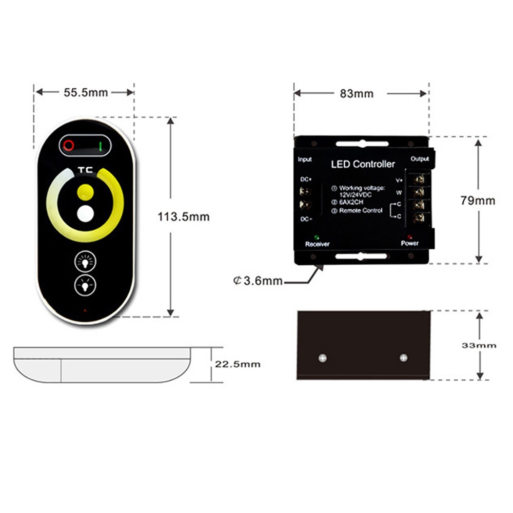 Dimmer, dimmer 12V, dimmer 24V, chiết áp điều chỉnh điện áp bằng Remote 3 màu