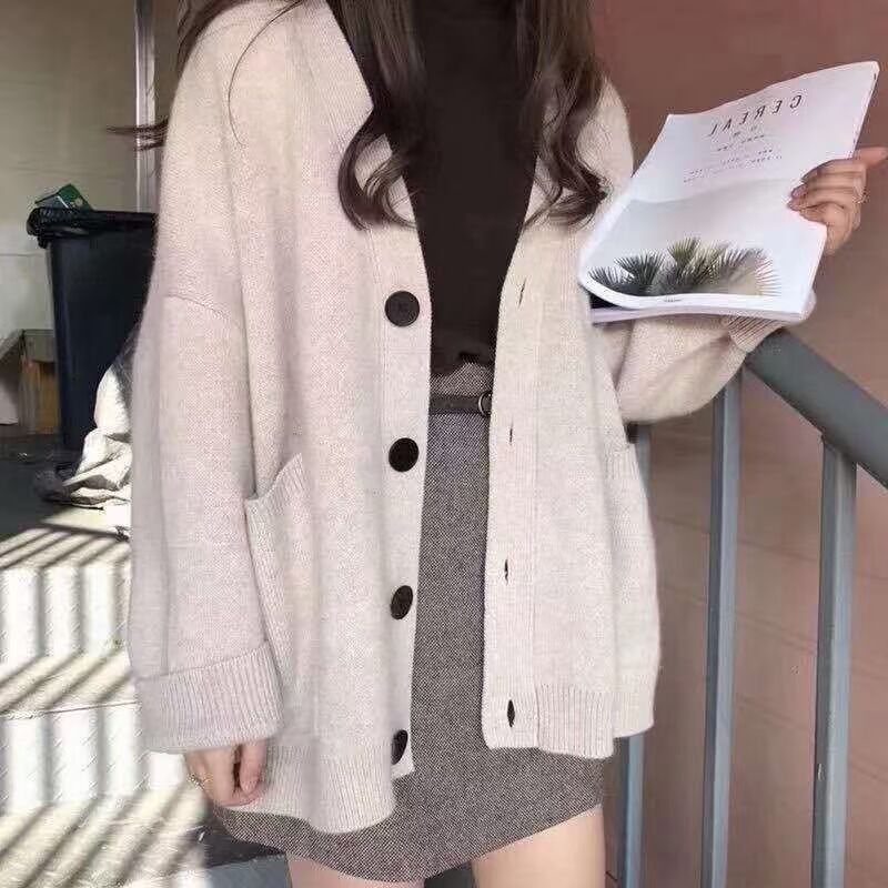 Áo khoác cardigan dệt kim tay dài màu trơn thiết kế thanh lịch cho nữ
