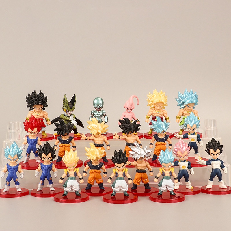 Bộ 21 Mô Hình Dragon Ball Chibi Nhân Vật Goku Gogeta Vegeta Broly Cell Frieza Buu Ver.2 7cm Anime - 7 Viên Ngọc Rồng