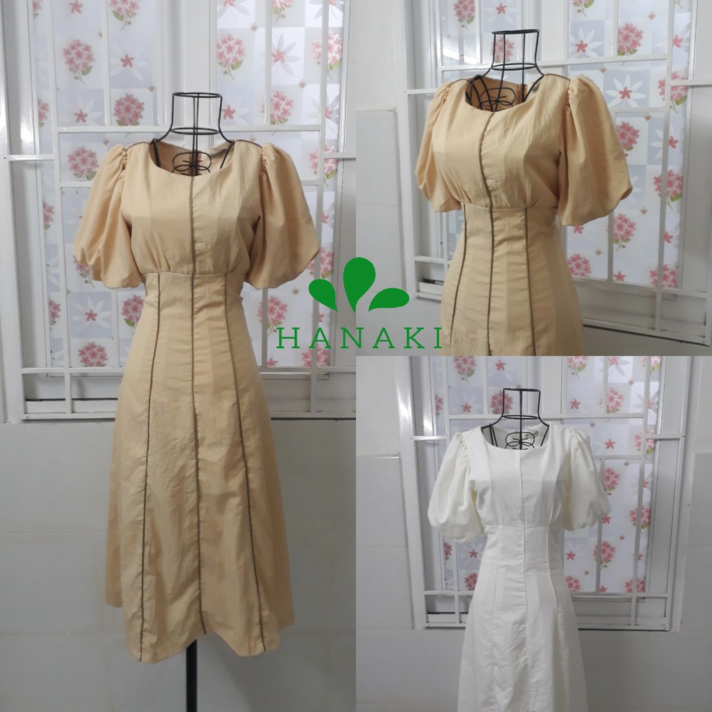 Đầm Dự Tiệc Đầm Thiết Kế Midi Viền Tay Bồng Xinh Lung Linh Hanaki HNK1001 | BigBuy360 - bigbuy360.vn