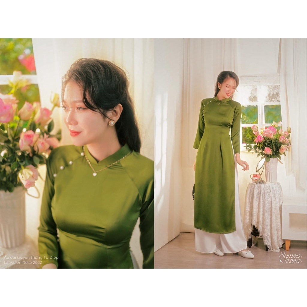 Áo dài lụa tây thi đính trai cao câp