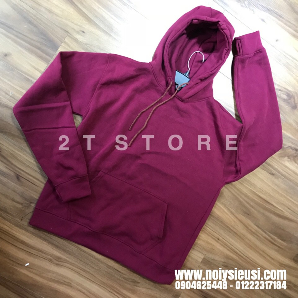 Áo hoodie unisex 2T Store H10 màu đỏ rượu nho - Áo khoác nỉ chui đầu nón 2 lớp dày dặn chất lượng đẹp