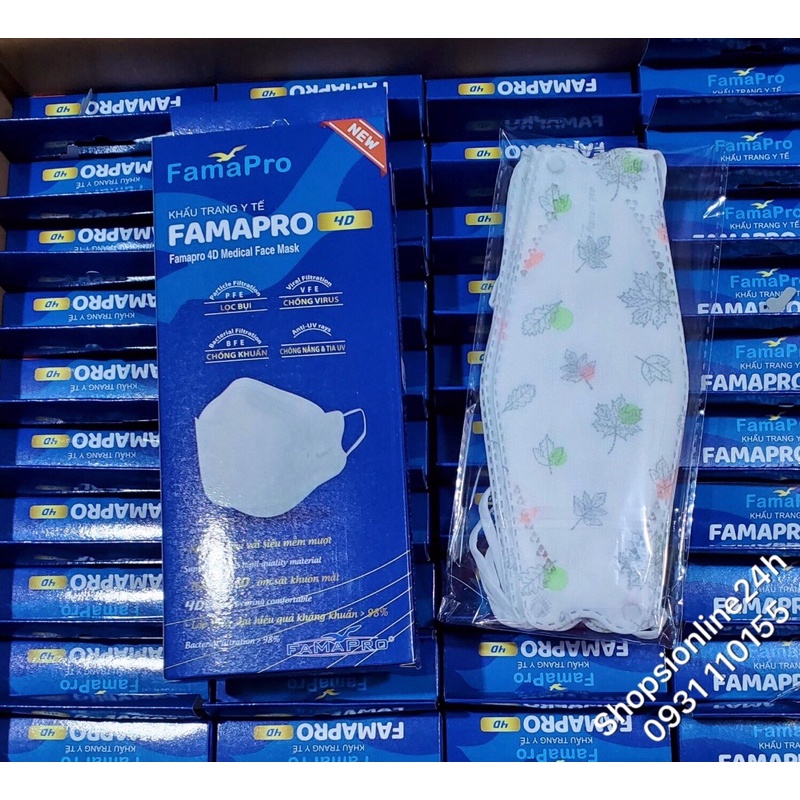 ✅ Khẩu trang y tế 4D KF94 Famapro Nam Anh họa tiết lá