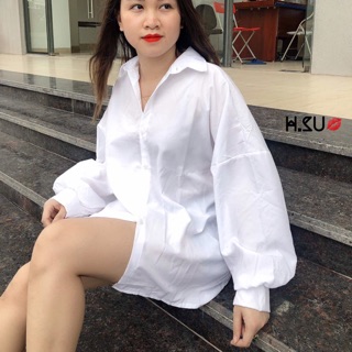 Sơ mi trắng tay bồng to rộng dài tay