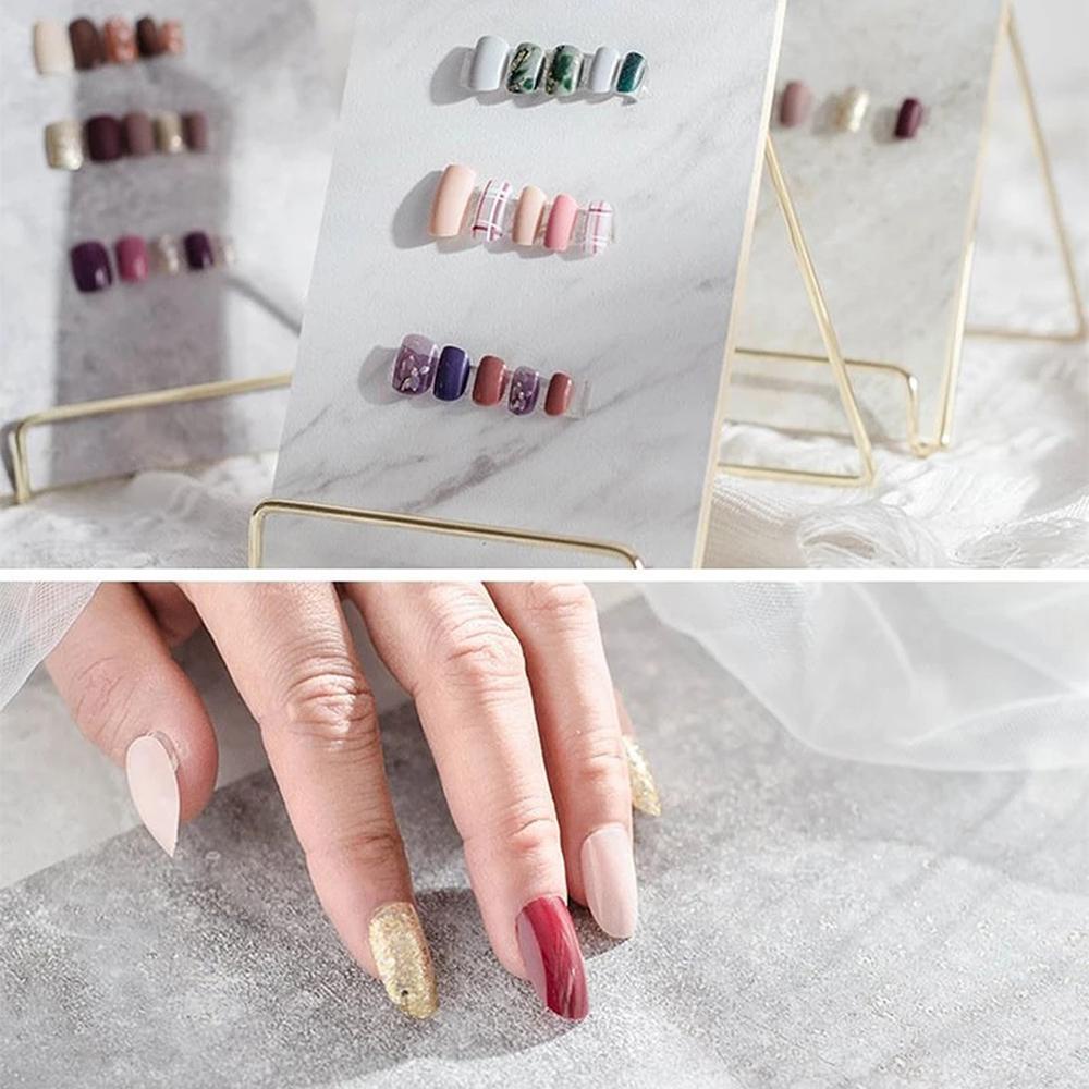 Norman Bảng Giá Đỡ Trưng Bày Móng Tay Giả Bằng Gỗ Họa Tiết Đá Hoa Cương Phong Cách INS Hình Chữ Nhật Bằng Hợp