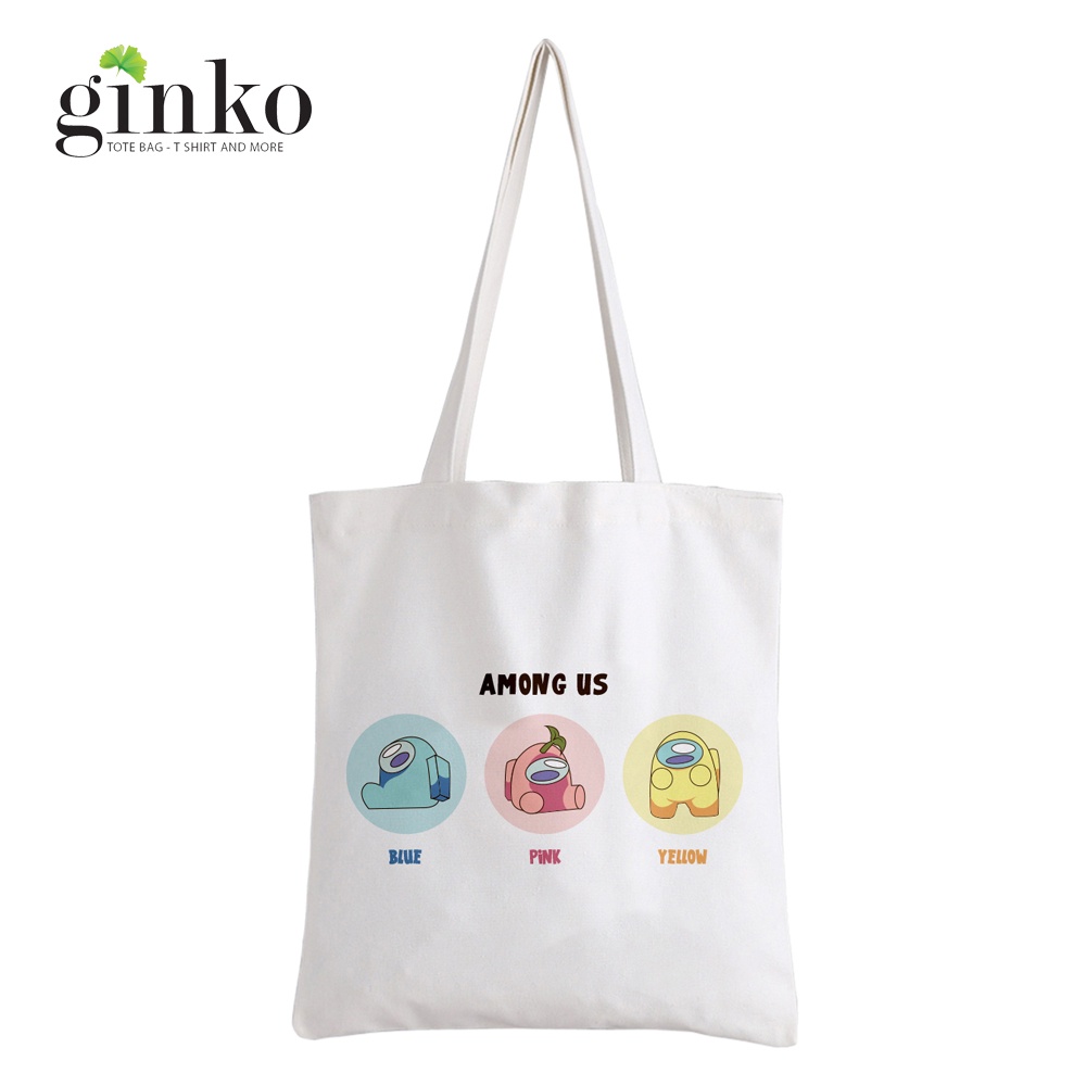 Bộ Sưu Tập Túi Vải Tote GINKO Kiểu Basic dây kéo In Hình Among Us Siêu Cưng