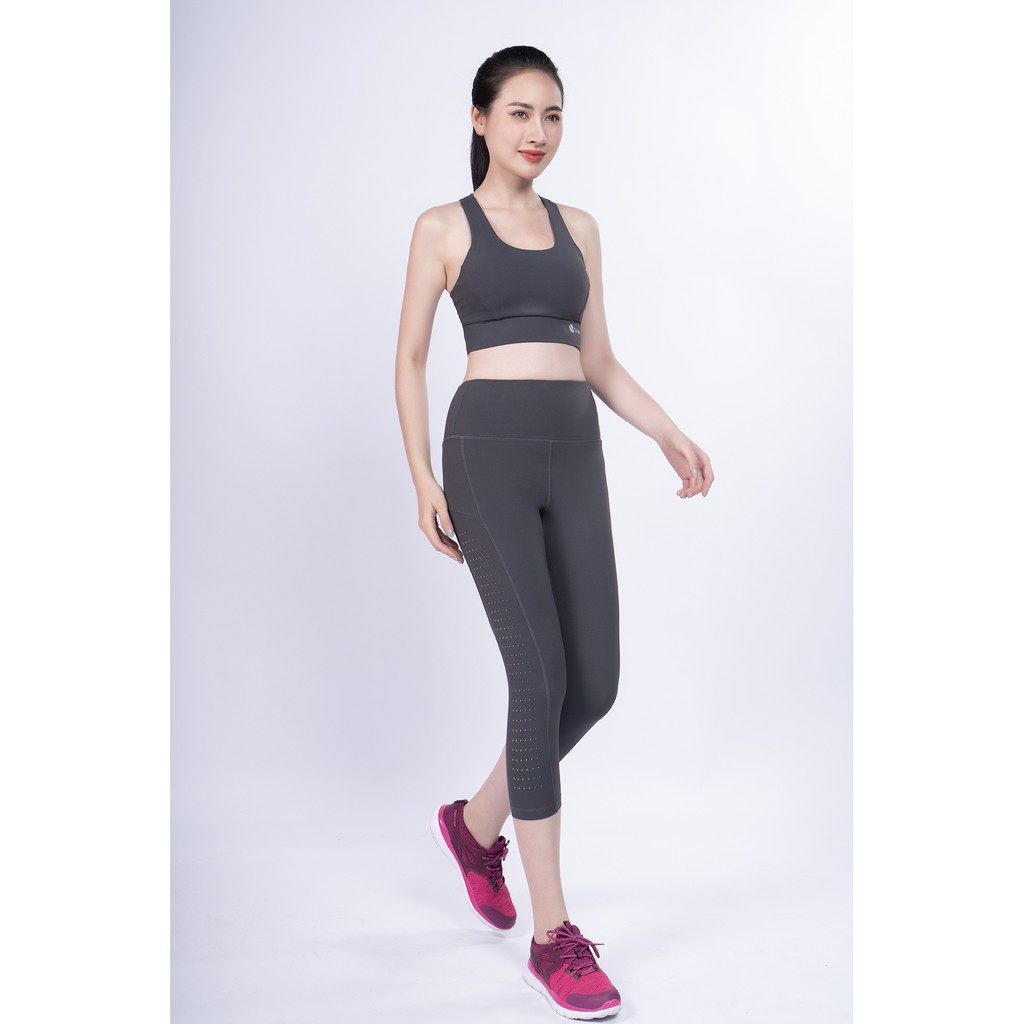 Set Đồ Tập Gym Yoga Áo Bra & Quần Lửng Livan Sport Airycoolmax Màu Ghi Thoáng Khí Tặng Kèm Mút Ngực Cao Cấp