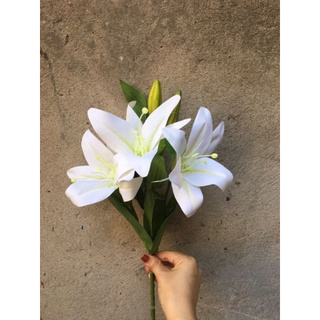 [ HOA VẢI [ HOA LY CAO SU ] [ CÀNH DÀI 30CM ] HOA LY CAO SU 3 BÔNG, 1 NỤ