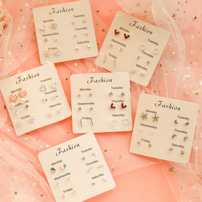 Set 6 đôi khuyên tai phong cách Nhật Bản Hàn Quốc xinh xắn dành cho nữ