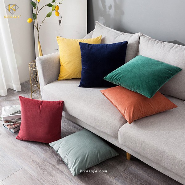 VỎ GỐI SOFA tựa lưng trang trí vải nhung đẹp cao cấp Kita [Hàng có sẵn] - Vỏ gối vuông kích thước 45x45cm giá rẻ.