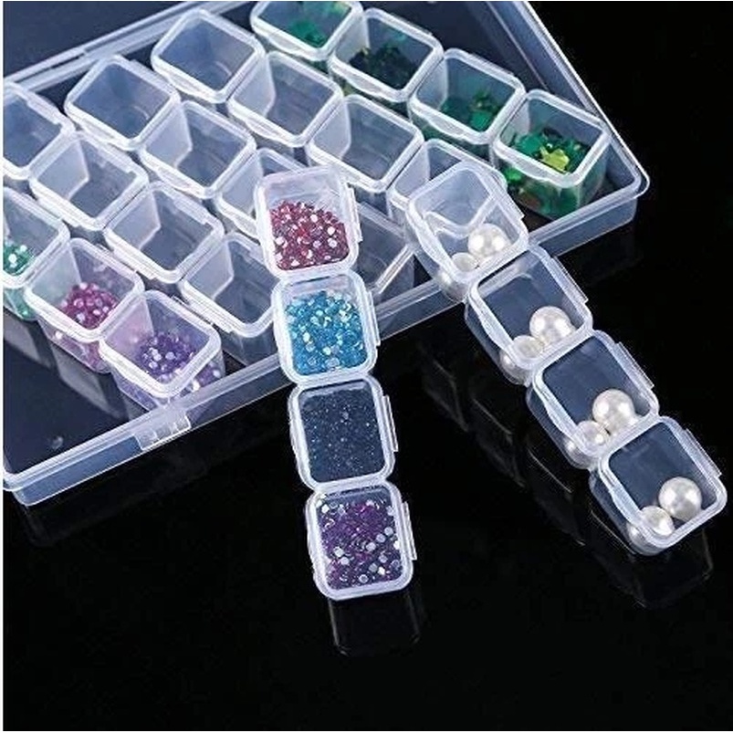 Hộp nhựa trong suốt đựng phụ kiện làm đồ trang sức có thể điều chỉnh 28 ngăn tiện dụng