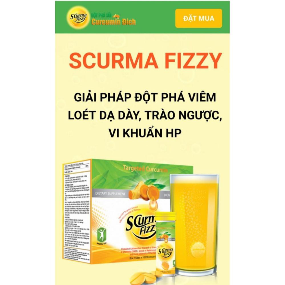 SCurma Fizzy - Viên sủi Hướng đích Nano Curcumin cho viêm loét dạ dày và trào ngược dạ dày