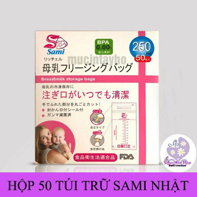 Hộp 50 túi trữ sữa Sami 100ml / 150ml / 250ml - Nhật Bản