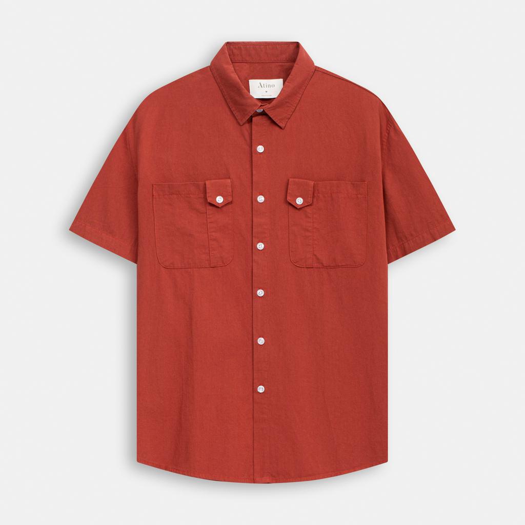 Áo sơ mi cộc tay Cuban Shirt Nam Trơn ATINO vải 100% Cotton form regular SM3.4987